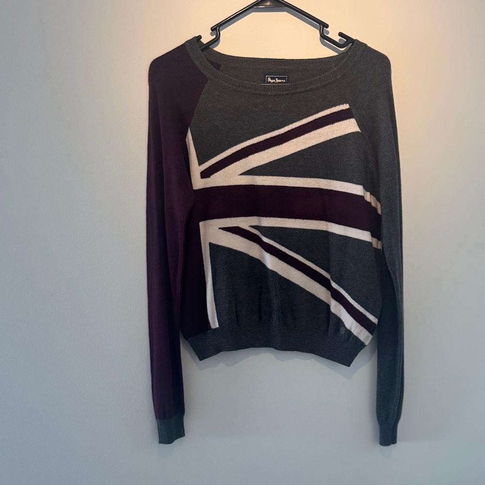 Pepe Jeans Gray and Purple Union Jack Sweater